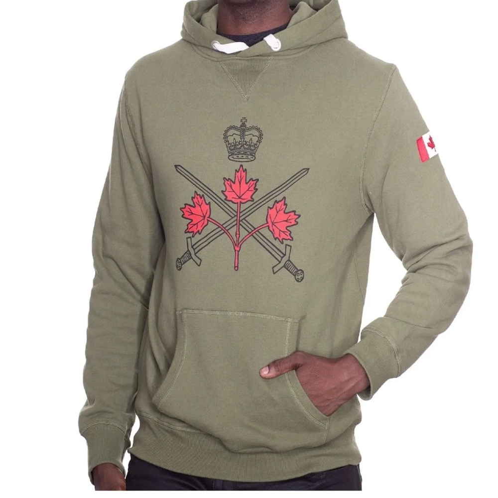 Gildan Canadian Armed Forces Olive Hoodie with Red Maple Leaf Design